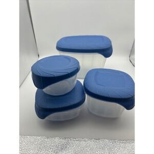Rubbermaid Servin Saver Food Storage Set‎ 4 Containers Blue Lids 2.4QT 1PT 553F